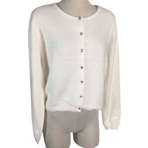 Sundance Angora Cardigan White Cream Crystal Jewel Buttons XL NWT Soft Fuzzy